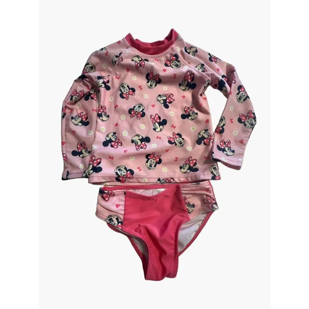 Disney Junior Minnie Mouse Rash Guard Swim Swuit Set Toddler Girls Size 2 Long s